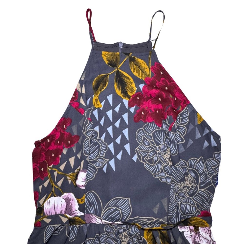 Everly Anthropologie Floral Halter Midi Dress Gray Pink Geometric Print Size S - Picture 6 of 6